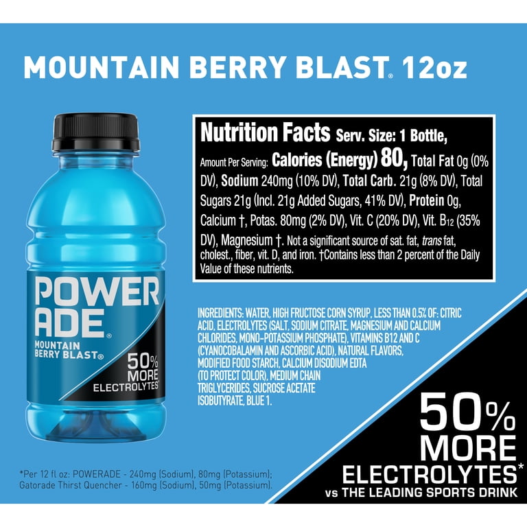 POWERADE Blueberry Sports Drink, Mountain Berry Blast, 12 fl oz, 8