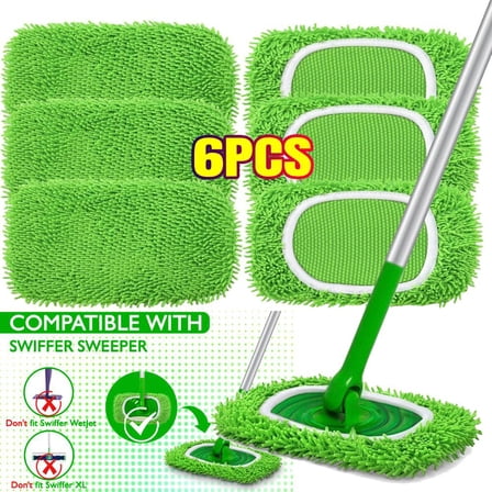 6 PACK Reusable Wet Pads Refill for "SwifferSweeper-Mop", Dry Sweeping Cloths & Wet Mopping Cloths for Household Cleaning - Washable Microfiber Pads(Mop is not Included)