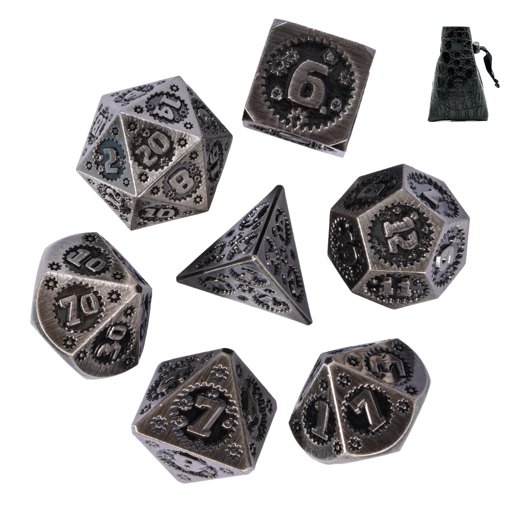 Cusdie 7-Die Metal DND Dice Set, Mechanical Gear Metal Polyhedral D&D Dice Set for DND Dungeons and Dragons TTRPG Role Playing Games