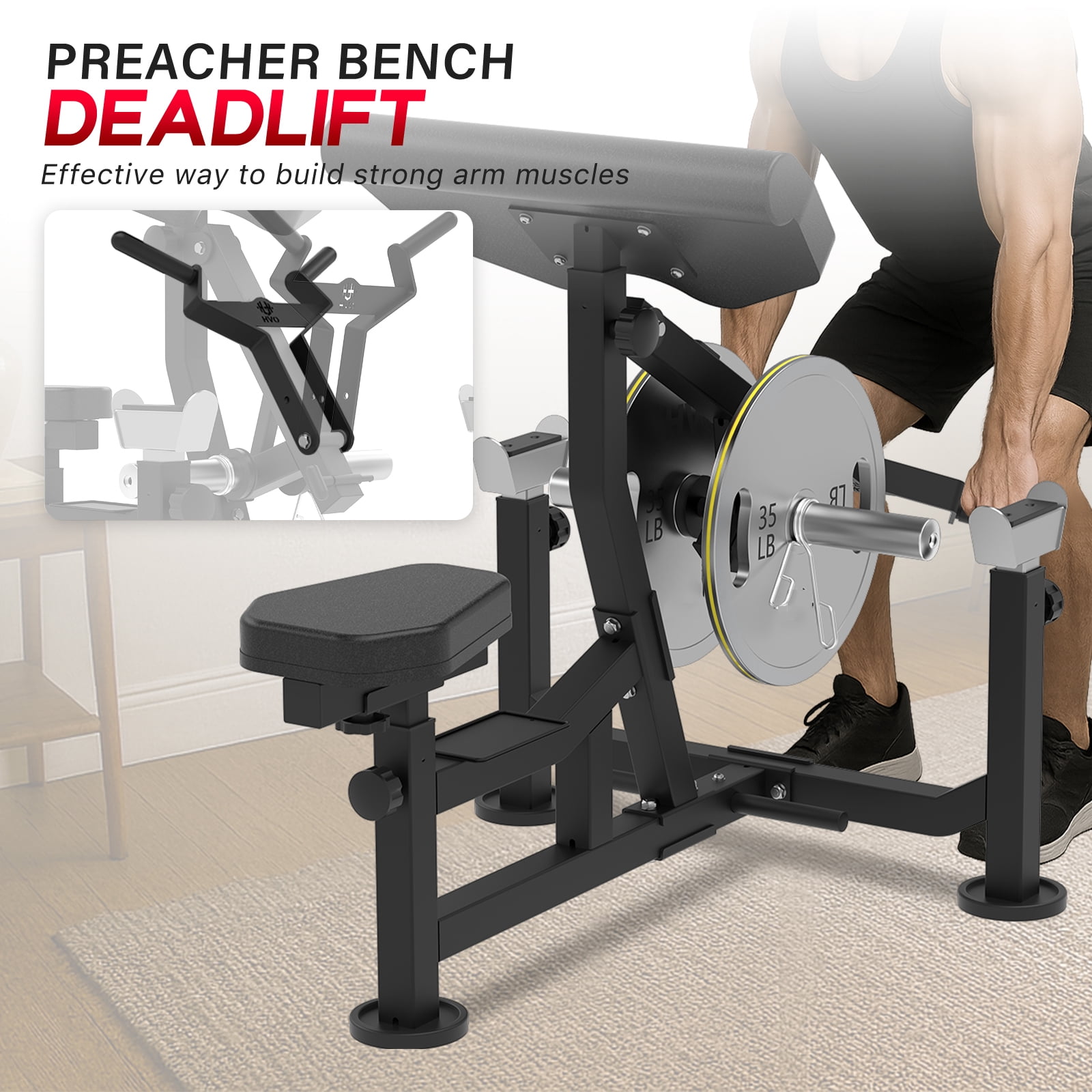HeeH Preacher Curl Bench: Bicep Training Station for Barbell & Dumbbell Workouts with Lifting Weights Home Gym Equipment Black