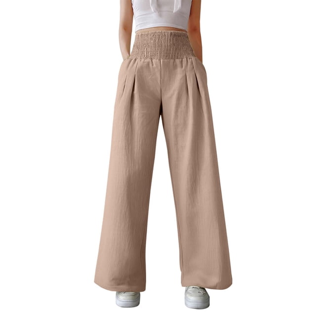 Pantalones anchos de cintura alta para mujer: elásticos, de color liso, con bolsillos y cinturón, para llevar a diario de forma informal. Tallas: M-XXXL.