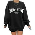 thumbnail image 2 of Goindgs Sweatshirts for Women "New York" Letter Print Oversized Sweatshirt Crew Neck Top Long Sleeve Workout Fall Clothes Women's Hoodless Sweatshirts Black XXL, 2 of 4