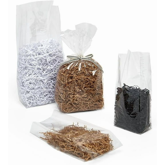 Polypropylene/Cellophane Clear Gusset Cello Bags 7" X 4" X 18" - 100 Each by Paper Mart