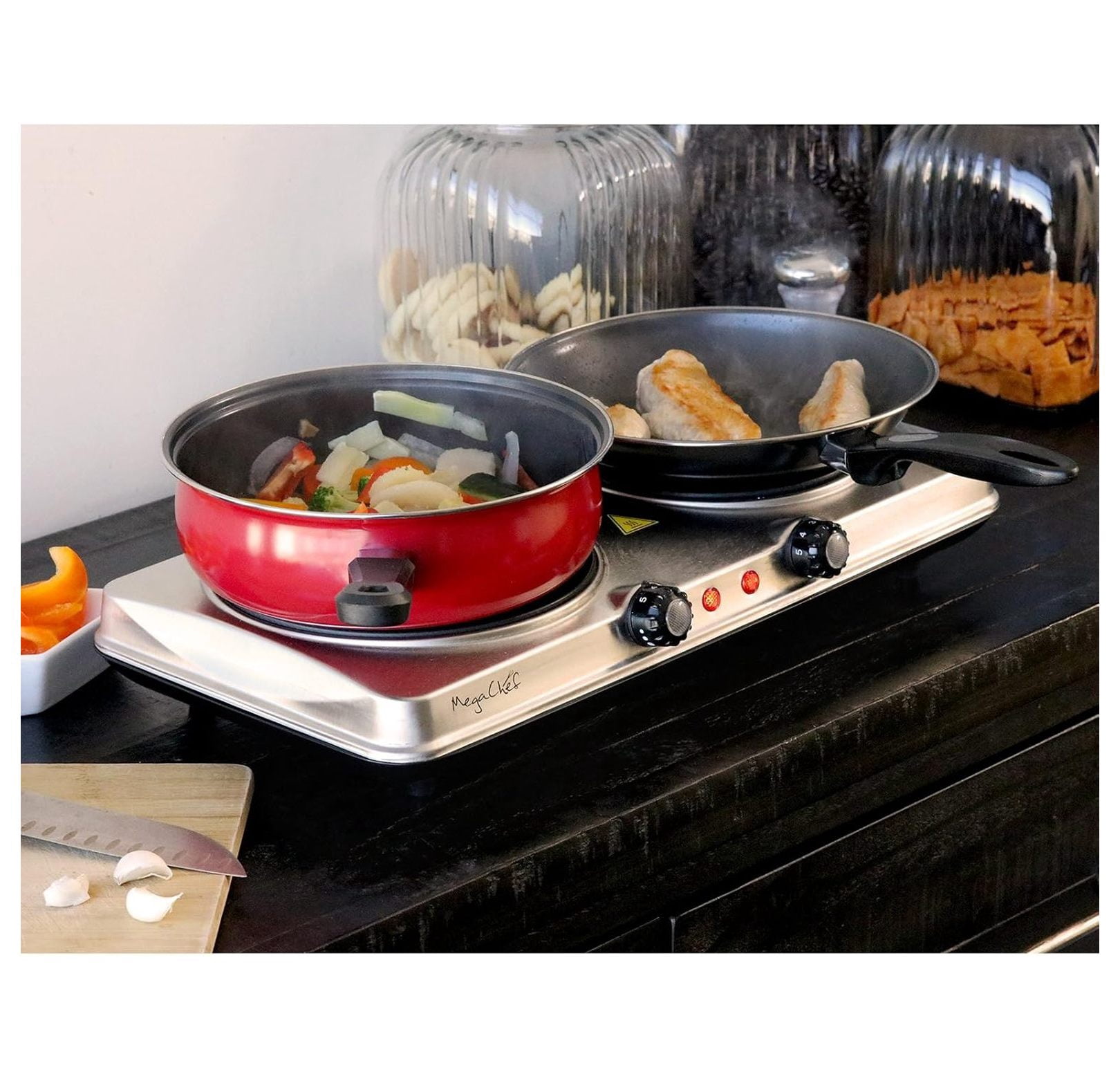 Portable Electric Stove Dual Burner Cooktop - Infrared Ceramic Range, Lightweight Travel Kitchen, Indoor/Outdoor Cooking, Compact & Heavy Duty