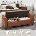 thumbnail image 3 of 65 Inch Bedroom Bench, End of Bed Bench with Storage, Bed Benches for Foot of Bed, Faux Leather Window Bench with Tufted Button and Nailhead Trim, Upholstered Storage Bench with Rolled Arms, Brown, 3 of 9