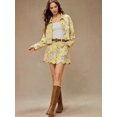 thumbnail image 2 of Light Yellow Floral Print High Waist Scalloped Button-Front A-Line Denim, 2 of 27