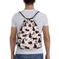 thumbnail image 2 of Drawstring Backpack - Striped Style Cartoon Cat Black Splash Proof Small Drawstring Gym Bag for Women Men, Cinch Sports String Bag Backpack for Travel Swimming Beach, 2 of 8