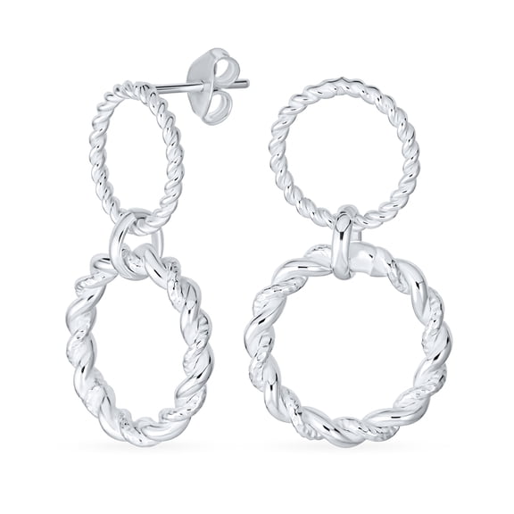 Bling Jewelry Womens Classic Round Dangle Earrings Double Circle Knocker Sterling Silver