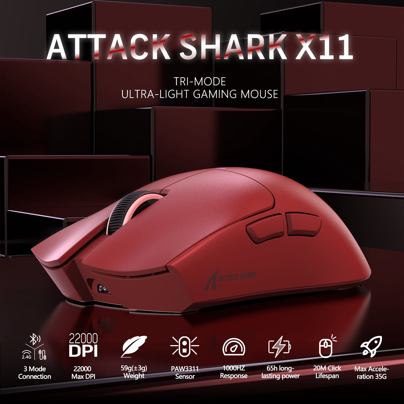 ATTACK SHARK X65PRO HE Rapid Trigger Magnetic Switches Keyboard with X11 Lightweight Mouse, Tri-mode Wireless Keyboard and Mouse Combo, 0.01mm RT Accuracy, 8K Polling Rate, 22K DPI - Red