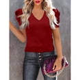 thumbnail image 3 of Women's Short Sleeve Knit Pullover Sweaters V Neck Ribbed Solid Soft Slim Fit Sweater Blouse Tops, 3 of 5