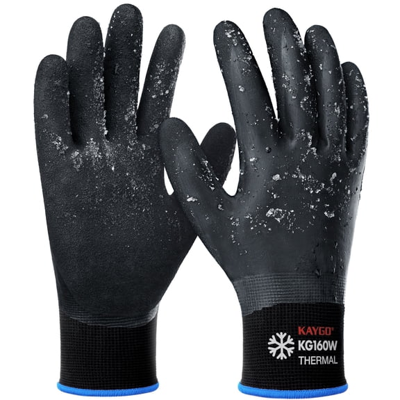KAYGO Winter Waterproof Work Gloves for Men and Women, Thermal Insulated Freezer Rubber Coated Gloves, Super Grip, KG160, Black, M