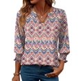 thumbnail image 1 of Blusa LOMON con estampado floral y manga 3/4 con cuello en V para mujer, naranja XL, 1 of 6