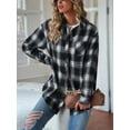 thumbnail image 3 of Womens Button Down Flannel Shirts Long Sleeve Plaid Shackets Business Casual Blouse Top Black L, 3 of 7