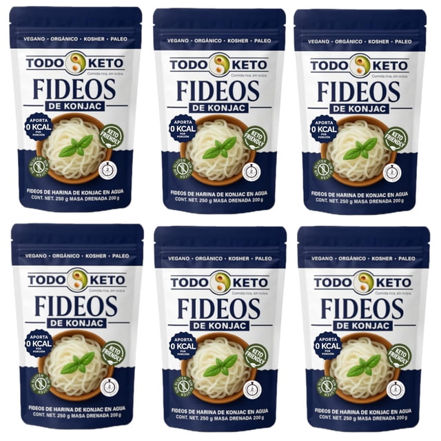 TODO KETO Pasta de Konjac Shirataki (250g) - Fideos Cero Calorías - Sustituto de Pasta Sin Carbohidratos ni Azúcar - Sin Gluten, Vegano y Low Carb. (6 piezas)