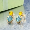 thumbnail image 2 of Gem Stone King 14K Yellow Gold Blue Zircon and Yellow Sapphire Earrings for Women (3.12 Cttw, Gemstone, Round Cut 6MM and 4MM), 2 of 3