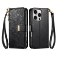 thumbnail image 1 of Flip Case for FOXDOCK iPhone 16 Pro Gift Choice Kickstand Viewing Floral Embossed Full Protection Wallet Function, 1 of 6