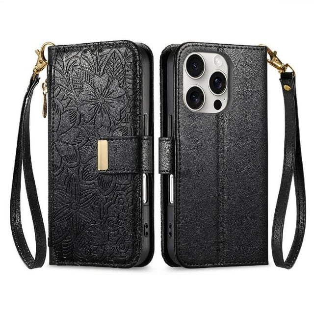 Flip Case for FOXDOCK iPhone 16 Pro Gift Choice Kickstand Viewing Floral Embossed Full Protection Wallet Function