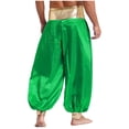thumbnail image 2 of Mufeng Mens Magic Hippy Pants Satin Lanterns Trousers Arabian Prince Halloween Cosplay Party Costume Green 4XL, 2 of 7