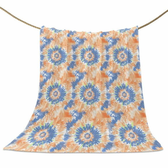 Flannel Fleece Blanket Orange Blue Tie Dye Super Soft Warm Cozy Throw Blanket Boho Abstract Art Bed Couch Car Blankets for All Season 50" x 60"