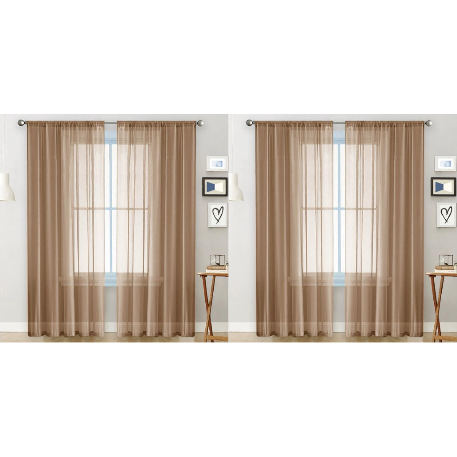 Cozeii Brown Sheer Voile Curtains 106x52 Inch Linen Look, Light Filtering Privacy Window Curtains for Living Room Bedroom, Airy Translucent Panel Machine Washable, 2 Pcs