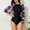 002Black, variant on Generic Women's One Piece Rash Guard Long Sleeve Full Body Modest Swimsuits Zipper Front with Built in Bra