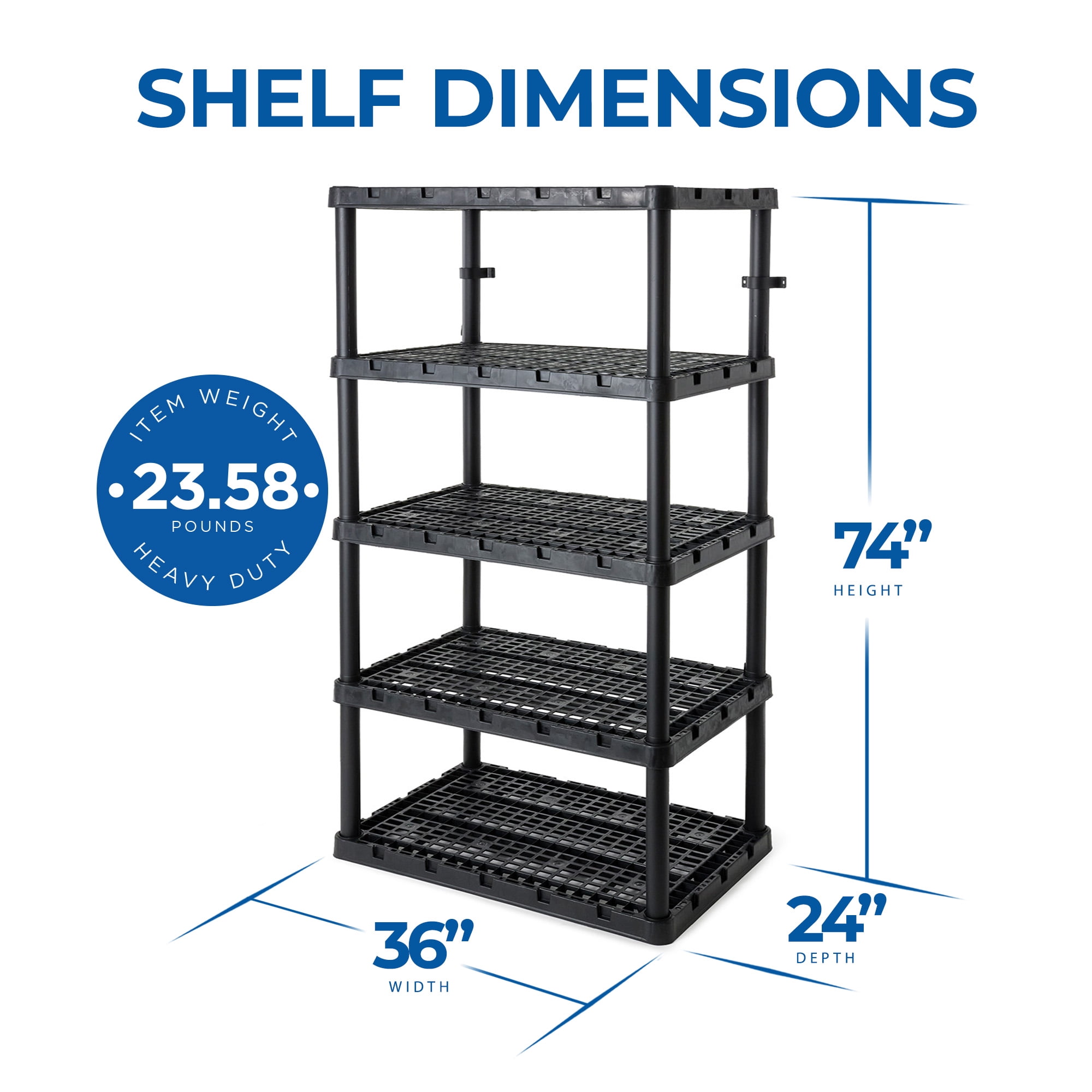 Gracious Living Knect-A-Shelf Light-Duty 5-Shelf Plastic Shelving Unit