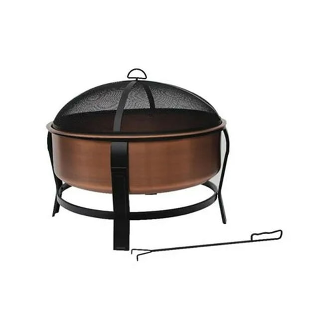 Four Seasons Courtyard 30" Copper Fire Pit w/Screen and Poker, Black/Copper