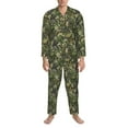 thumbnail image 3 of Honeii Green Skulls Pattern Mens Pajamas Set,2pcs Men's Lounge Long Sleeve Sleep Shirt and Pajama Bottoms Sleepwear Set,Mens Pjs Sets-Small, 3 of 7