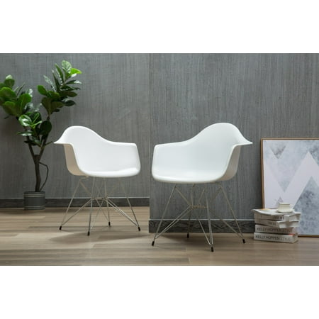 Affordable Online Furniture Porthos Home Dining Chairs Set of 2 Modern Designer Dining Room Chairs Exceptional Comfort and Style, White with Chrome Metal Legs Affordable Quality Dining Chair Set Eames Style ()