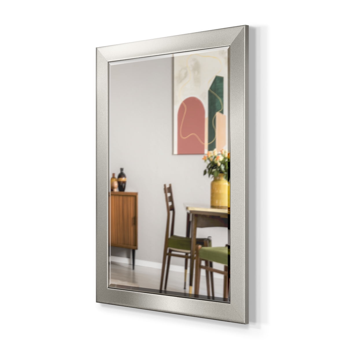 29 in. W x 41 in. H Framed Rectangle Beveled Edge Wood Full Length Mirror in Solid Silver