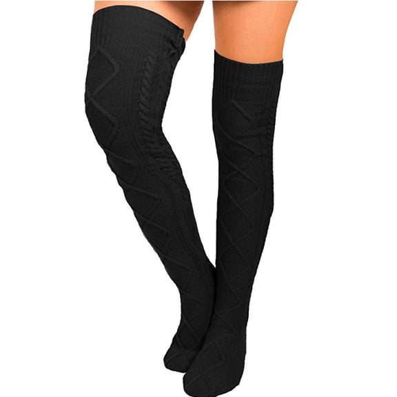 Firefly Hope Women's Winter Cable Knit Thigh High Socks, Warm Over-the-Knee Boot Leg Warmers, Black