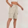thumbnail image 6 of BXINGOHAI Bermuda Shorts for Women Summer Cargo Shorts with Pockets Outdoor Drawstring Knee Length Hiking Short Beige L, 6 of 8