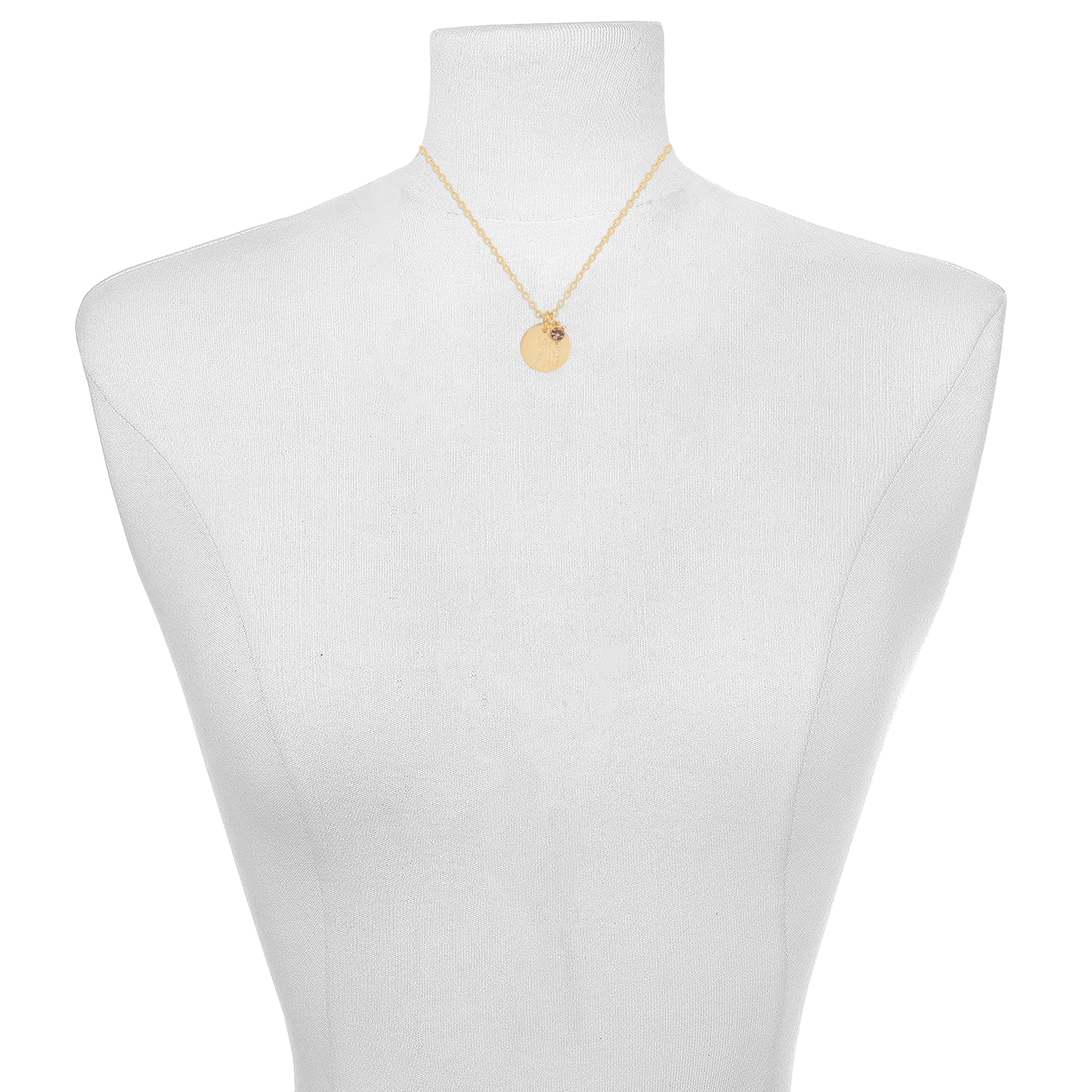 Time and Tru Women’s February Birthstone Necklace, Gold Tone Chain with Light Amethyst Stone & Violet Flower