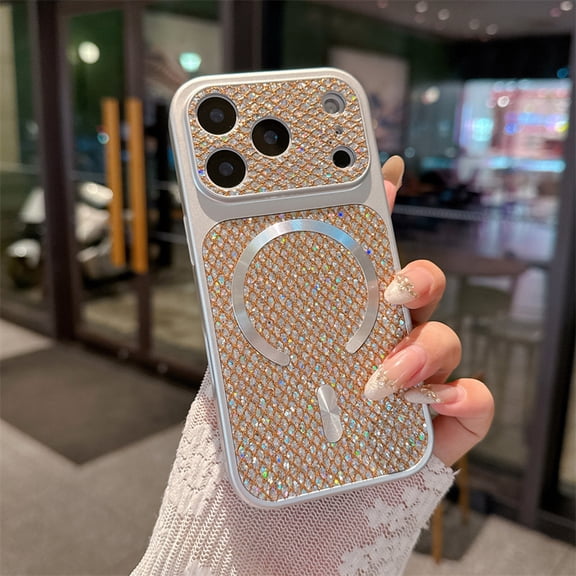 Glitter Magnetic Case for iPhone 16 Pro Max, Compatible with MagSafe, Stylish Slim PC Protective Lightweight Shockproof Anti-Scratch Hard PC Case for Women Girls for iPhone 16 Pro Max, Gold