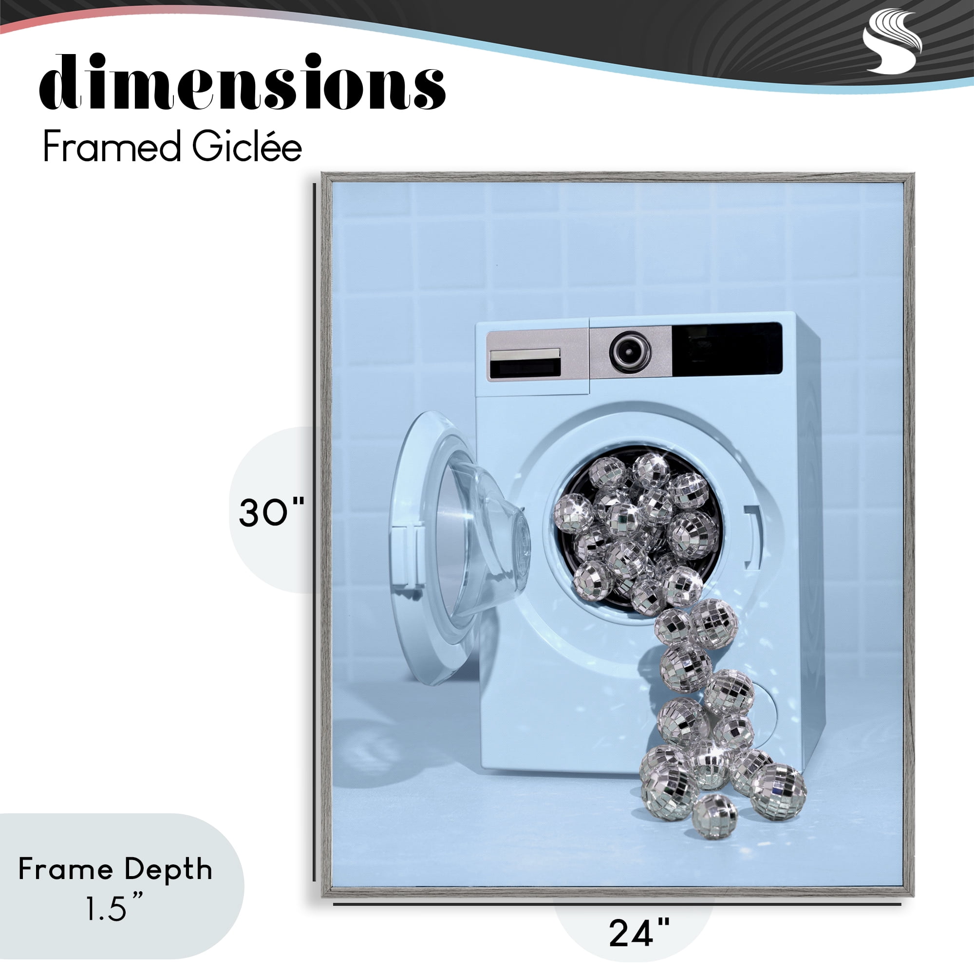 Stupell Industries Disco Laundry Machine over Blue Gray Framed Giclee Art, design by LISH Creative