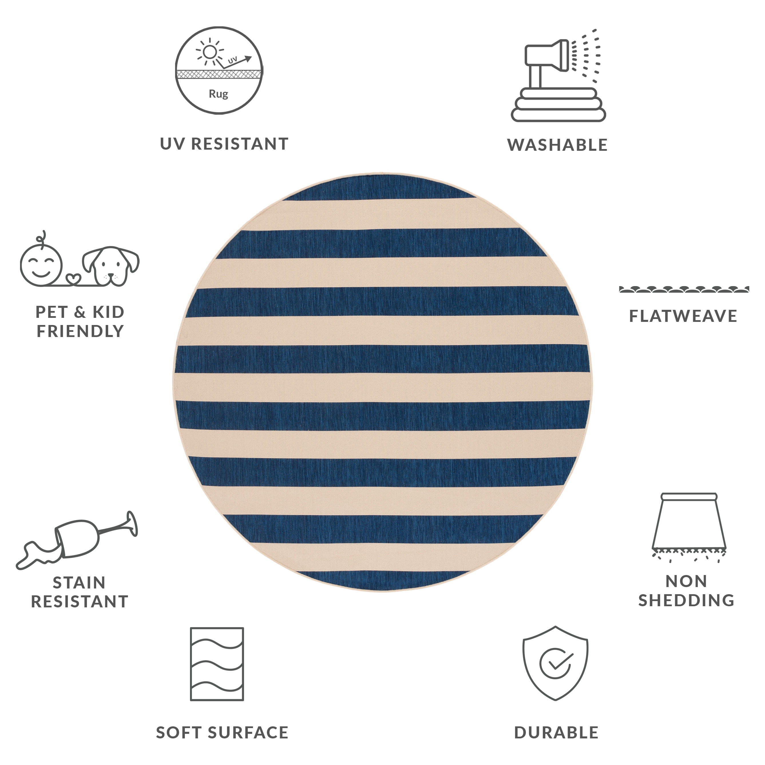 Safavieh Courtyard Ermintrude Striped Indoor/Outdoor Area Rug, Beige/Navy, 6'7" x 6'7" Round