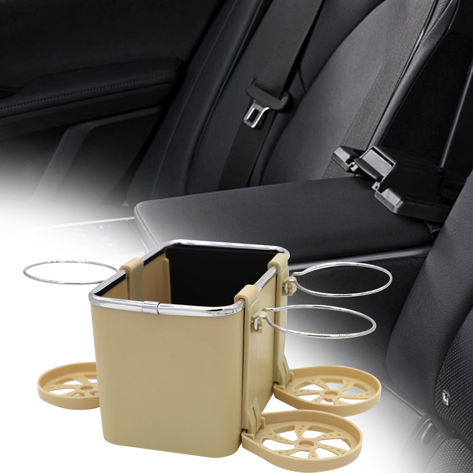 Car Armrest Storage Box Paper Towels Holder Folding Water Cup Holder Durable Glove Storage Multifunctional Beige 3 Cup Holder