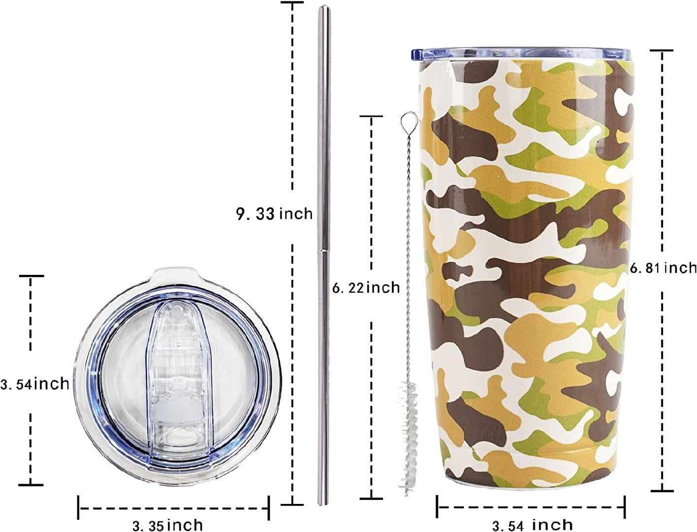 Camo Tumbler with Lid and Straw 20 oz Travel Camo Print Cup Stainless Steel  Vacuum Insulated Coffee Mug Gift for Women and Men 