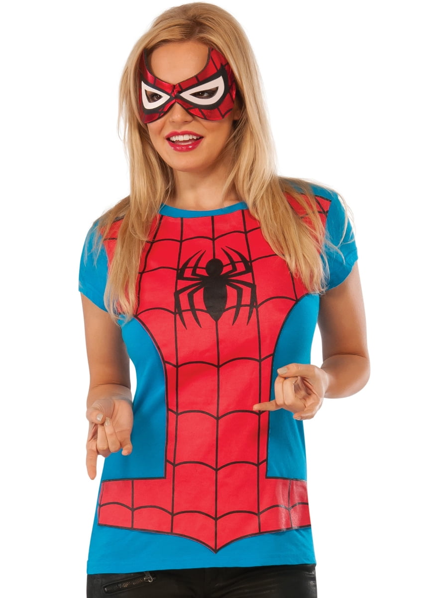 Womens Adult Spider Girl TShirt And Mask Set Costume