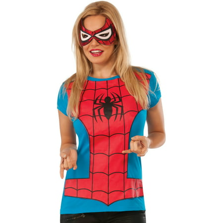 Womens Adult Spider Girl T-Shirt And Mask Set Costume