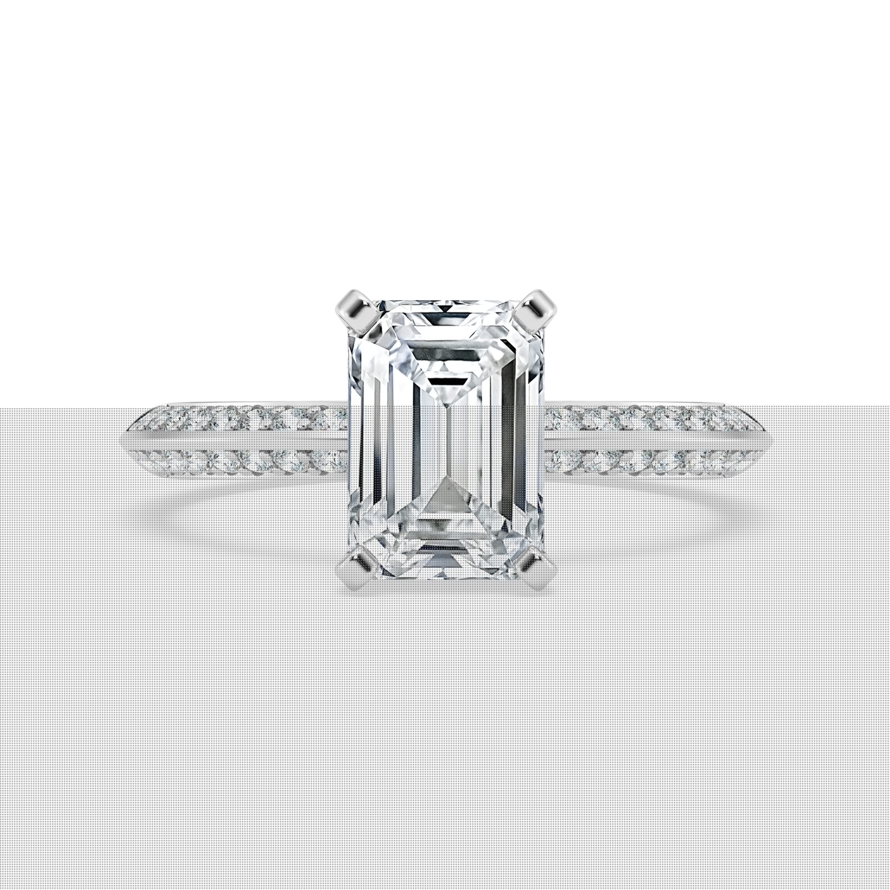 Oryn Jewel 14K White Gold Over Rings - 2.1 Ct Lab Created Diamond Ring - Hidden Halo Emerald Cut Solitaire Engagement Ring with Accent Stones for Women - Wedding Jewelry for Her - Gift for Wife