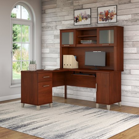 Bush Furniture Somerset 60w L Shaped Desk With Hutch In Hansen Bush Furniture Somerset 60w L Shaped Desk With Hutch In Hansen Cherry