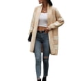 thumbnail image 3 of Biekopu Women's Long Sleeve Knitted Cardigan, Plaid Print Front Open Loose Sweater Coat for Spring Autumn, 3 of 9