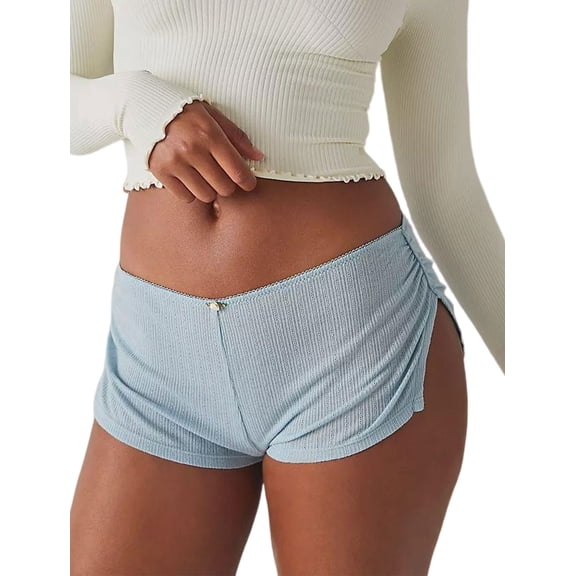 Women'S Y2k Micro Shorts Low Waist Side Slit Boyshort Slim Booty Shorts Lounge Pj Bottom Blue S