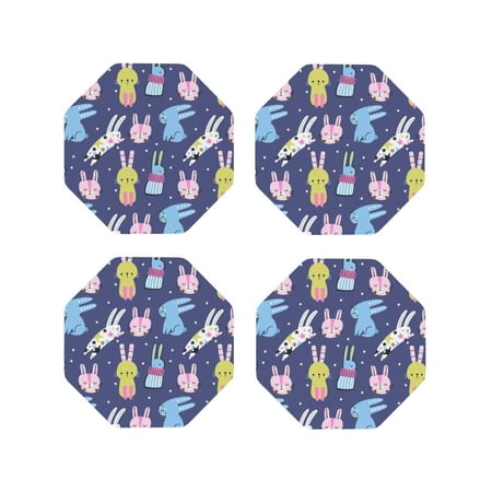 

Leather Coasters Set of 4 - BohemianCute Patterned Rabbit Lightweight Non-Slip Drink Coasters for Desk Anti-Scalding Desk Cup Coasters for Office Table Decor Octagon