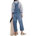thumbnail image 4 of Women's Casual Loose Denim Work Pants Bib Adjustable Shoulder Strap Wide Leg Capri Denim Jumpsuit, 4 of 5