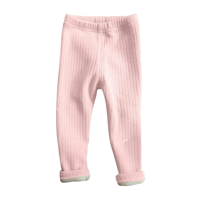MeetoTime Toddler Kids Girls Winter Leggings Warm Fleece Lined Stretchy Knit Ribbed Pants