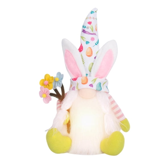 Sijial Gnome de Pâques avec Piles Intégrées Attrayant Doux Cadeaux de Vacances Tissu Gnome Sans Visage Lapin Poupée Décoration de Bureau