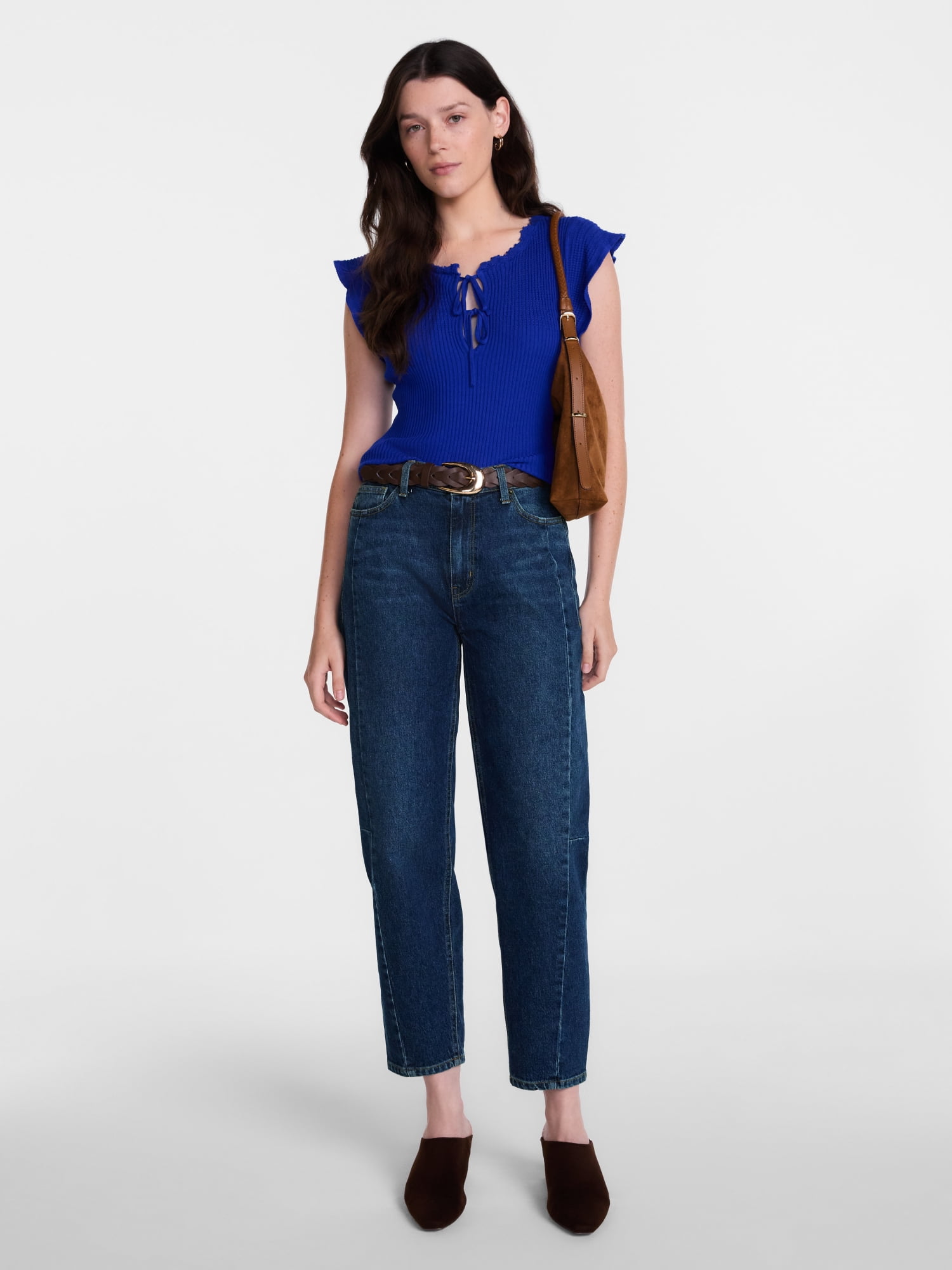 Scenario Women's and Women's Plus High Rise Barrel Jeans, 26", 28" Inseam, Sizes 0-28W