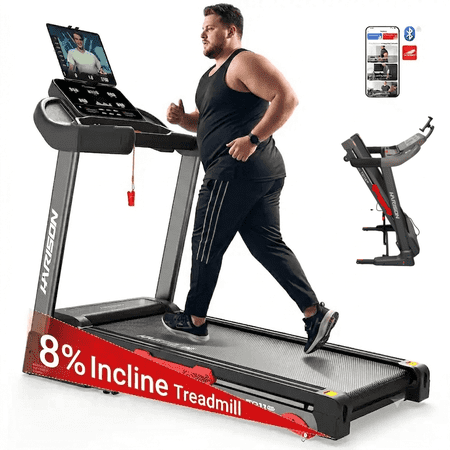 HARISON Folding Treadmill for Home, Heavy Duty Running Machine with 330 lbs Capacity, Quiet Motorized Treadmill with Incline for Cardio Workout